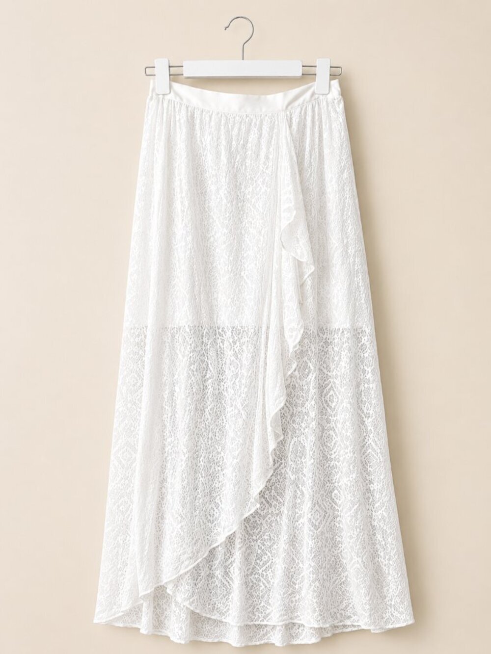 Alice + Olivia Maibella White Lace Asymmetrical Ruffle Maxi Skirt NWT Size 12
